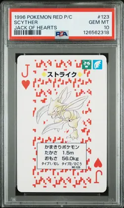 PSA 10 - Scyther Jack of Hearts - Pokemon Red Poker Playing Card Vintage 1996 - Image 1