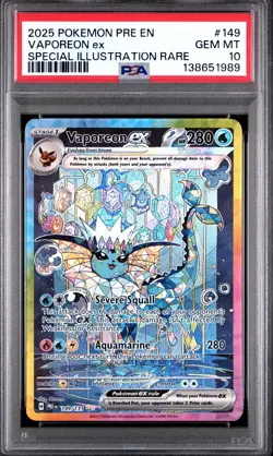 PSA 10 Vaporeon ex 149 Prismatic Evolutions 2025 Pokemon GEM MINT - Image 1