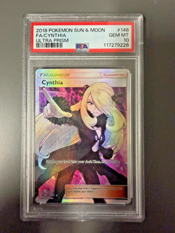 2018 POKEMON SUN & MOON ULTRA PRISM #148 FULL ART/CYNTHIA PSA 10 - Image 1