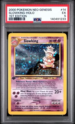 2000 POKEMON NEO GENESIS SLOWKING-HOLO #14 1ST EDITION SWIRL PSA 5 - Image 1