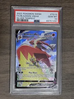 2022 POKEMON SWORD & SHIELD SILVER TEMPEST #TG15 FULL ART/BLAZIKEN VMAX PSA 10 - Image 1