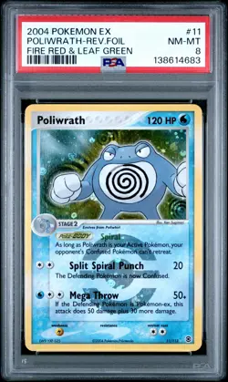 2004 POKEMON EX FIRE RED & LEAF GREEN #11 POLIWRATH-REVERSE FOIL PSA 8 - Image 1