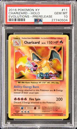 2016 POKEMON XY EVOLUTIONS PRERELEASE #11 CHARIZARD-HOLO PSA 10 - Image 1