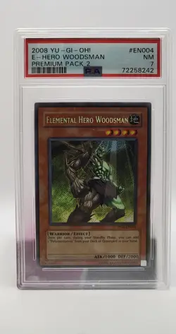 |Yugioh Elemental Hero Woodsman PP02-EN004 Secret Rare Premium Pack 2 PSA 7 - Image 1