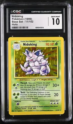 CGC 10 GEM MINT Nidoking 1999 Base Set 11/102 Holo Pokemon Card - Image 1