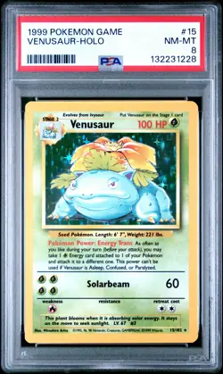 1999 POKEMON BASE SET UNLIMITED #15 VENUSAUR-HOLO PSA 8 - Image 1