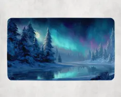 Aurora Borealis Winter Forest Frozen River Snowy Landscape - MTG Playmat - Image 1