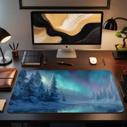 Aurora Borealis Winter Forest Frozen River Snowy Landscape - MTG Playmat - Image 2