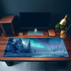 Aurora Borealis Winter Forest Frozen River Snowy Landscape - MTG Playmat - Image 3