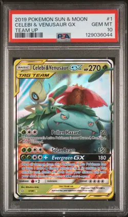 2019 POKEMON SUN & MOON TEAM UP #1 CELEBI & VENUSAUR GX PSA 10 - Image 1
