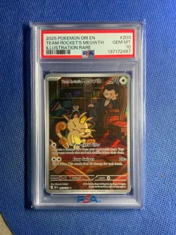 2025 POKEMON DRI EN ILLUSTRATION RARE TEAM ROCKET'S MEOWTH PSA 10 - Image 1