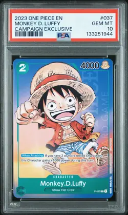 2023 ONE PIECE PROMOS CAMPAIGN EXCLUSIVE #037 MONKEY D. LUFFY PSA 10 - Image 1