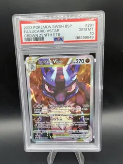 Lucario VSTAR SWSH291 BSP Full Art Pokemon Crown Zenith ETB PSA 10 Gem Mint - Image 1