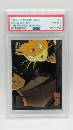 1999 Pokemon Topps Movie Edtn Mewtwo Strikes Back The Proposition Foil #5 PSA 8! - Image 1