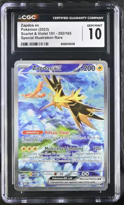 CGC 10 Zapdos ex 202/165 Special Illustration Rare Pokemon 151 English Gem Mint - Image 1