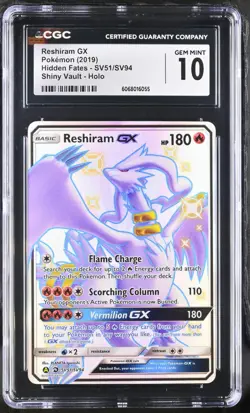 CGC 10 - Reshiram GX SV51/SV94 Shiny Full Art Pokemon Hidden Fates Sun Moon Gem - Image 1