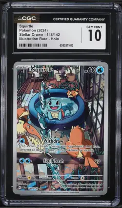 CGC 10 - Squirtle 148/142 Illustration Rare Stellar Crown Pokemon Scarlet Violet - Image 1