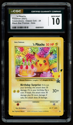 CGC 10 - Birthday Pikachu #24 Holo Celebrations Classic Collection Pokemon 25th - Image 1
