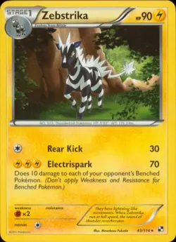 2x (BW1-043) Zebstrika Rare Pokemon B&W Base Set Card # 43 - Image 1