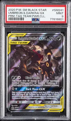 2020 POKEMON SM BLACK STAR PROMO TAG TEAM POWERS COLL UMBREON & DARKRAI GX PSA 9 - Image 1