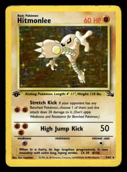 Hitmonlee 7/62 1st Edition Holo Rare Fossil Set Pokemon Card - Image 1