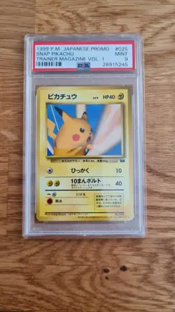 1999 Pokemon Japanese Promo SNAP PIKACHU Trainer Card Magazine Vol-1 PSA-9 MINT - Image 1