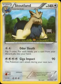 2x (BW1-083) Stoutland Rare Pokemon B&W Base Set Card # 83 - Image 1