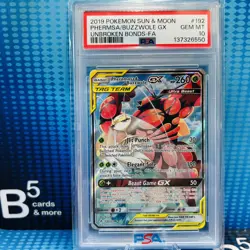 2019 POKEMON SUN & MOON UNBROKEN BONDS FULL ART/PHEROMOSA & BUZZWOLE GX PSA 10 - Image 1