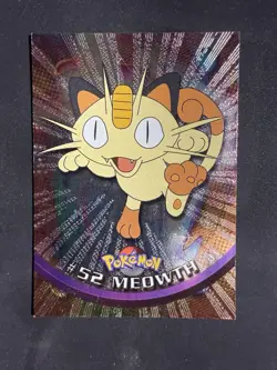 Meowth #52 Chrome Holo Foil Starburst Rare Pokemon 1999 Topps Card TV Animation - Image 1