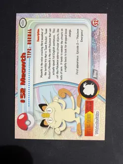 Meowth #52 Chrome Holo Foil Starburst Rare Pokemon 1999 Topps Card TV Animation - Image 2