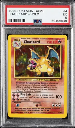 1999 POKEMON BASE SET UNLIMITED #4 CHARIZARD-HOLO PSA 5 - Image 1