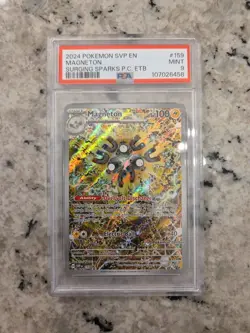 2024 Surging Sparks #159 Magneton PSA 9 ETB Pokemon Center Stamp Promo - Image 1