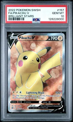 2022 POKEMON SWORD & SHIELD BRILLIANT STARS #157 FULL ART/PIKACHU V PSA 10 - Image 1