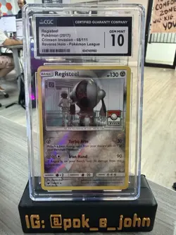CGC 10 GEM MINT Crimson Invasion REGISTEEL Reverse Holo Pokemon League 68/111 - Image 1