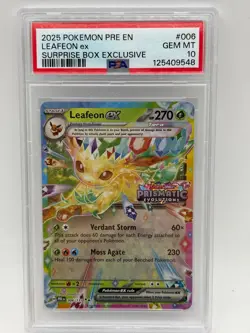 2025 Pokemon Prismatic Evolution - Leafeon EX 006/131 Stamped PSA 10 - Image 1