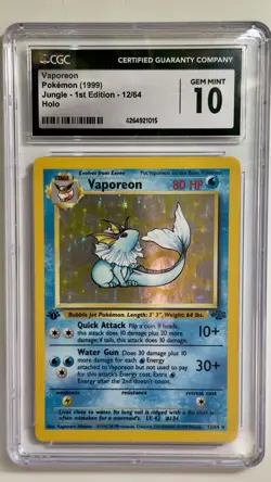 Vaporeon 12/64 1st Edition Jungle Holo Rare - WOTC Pokemon Card CGC 10 - Image 1