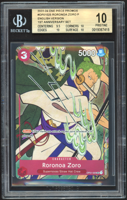 BGS 10 - Roronoa Zoro OP01-025 Promo One Piece English 1st Anniversary Pristine - Image 1
