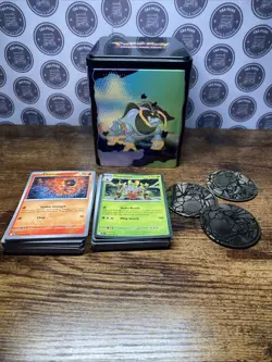 Pokemon TCG Bundle 70+ Cards 3 Coin Tokens Pokemon Tin Job Lot Shiny Cards - Image 1