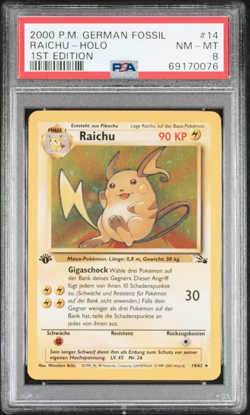Raichu Holo 1. Edition #14 | Pokemon Fossil Deutsch | PSA 8 - Image 2