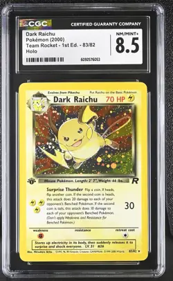 CGC 8.5 Dark Raichu Team Rocket 1st Edition 83/82 Holo Pokemon Card - Image 1