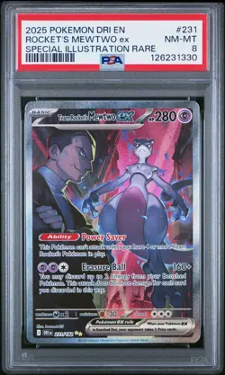 2025 POKEMON DESTINED RIVALS 231/182 ROCKET'S MEWTWO EX ILLUSTRATION RARE PSA 8 - Image 1