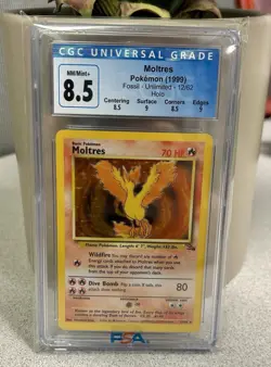 Moltres 12/62 - 1999 Fossil Unlimited Holo Pokemon CGC 8.5 (with sub Grades 9) - Image 1