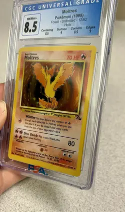 Moltres 12/62 - 1999 Fossil Unlimited Holo Pokemon CGC 8.5 (with sub Grades 9) - Image 5