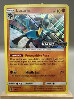 Pokemon TCG Lucario Sun & Moon Ultra Prism Stamped Prerelease Promo SM95 Holo - Image 1