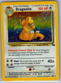 Dragonite 4/62 Holo Fossil - Pokemon Card - LP - Image 1