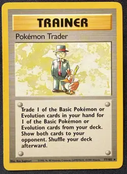 Pokemon TCG Pokemon Trader Trainer 77/102 Base Set Unlimited Rare Vintage - Image 1