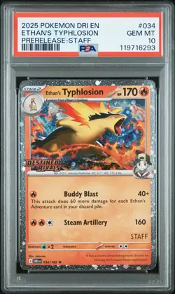 2025 POKEMON DRI EN-DESTINED RIVALS PRERELEASE-STAFF ETHAN'S TYPHLOSION PSA 10 - Image 1