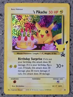 Pokemon - Birthday Pikachu #24 - Celebrations - Black Star Promo - Holo - NM - Image 1