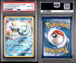 2019 Pokemon Cosmic Eclipse Vaporeon Reverse Holo Foil #42 42/236 PSA 10 Low Pop - Image 3