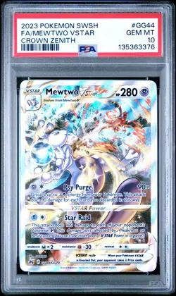 2023 POKEMON SWORD & SHIELD CROWN ZENITH #GG44 FULL ART/MEWTWO VSTAR PSA 10 - Image 1